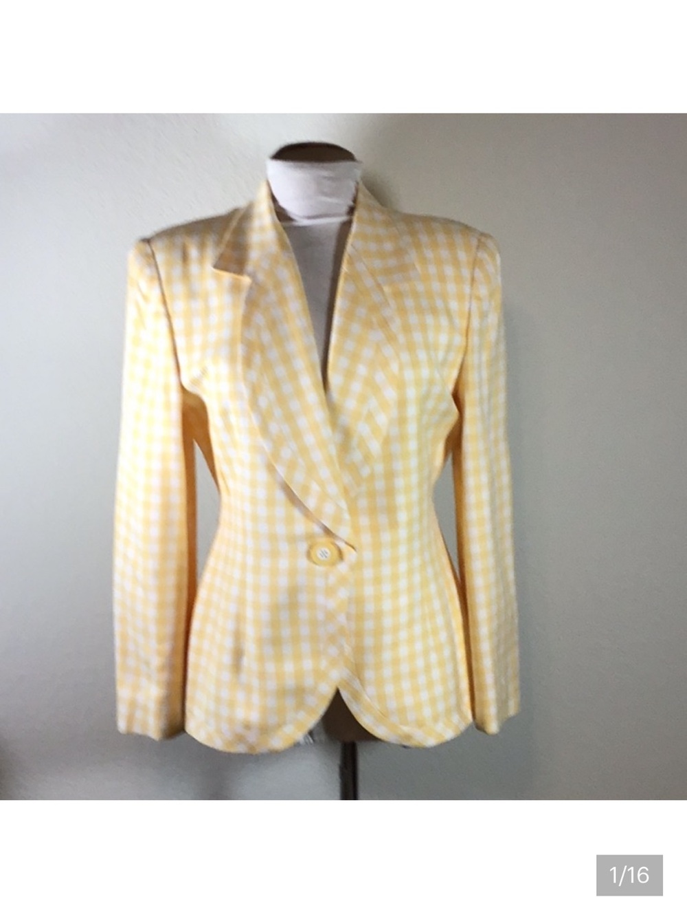 Christian Dior Vintage Women’s Jacket Yellow White Check Blazer Lined Size 8